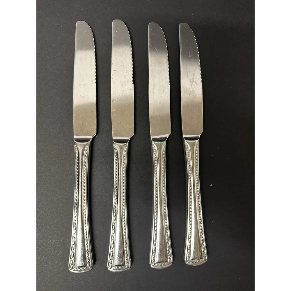 Stainless Flatware Dinner Knives Twisted Rope/Cable Border Square Set Of 4